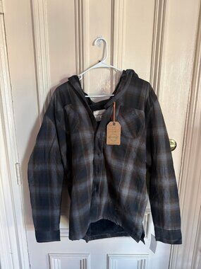 Weatherproof Vintage Mens Sherpa Lined Hooded Flannel Shirt Jacket, M, Mocha